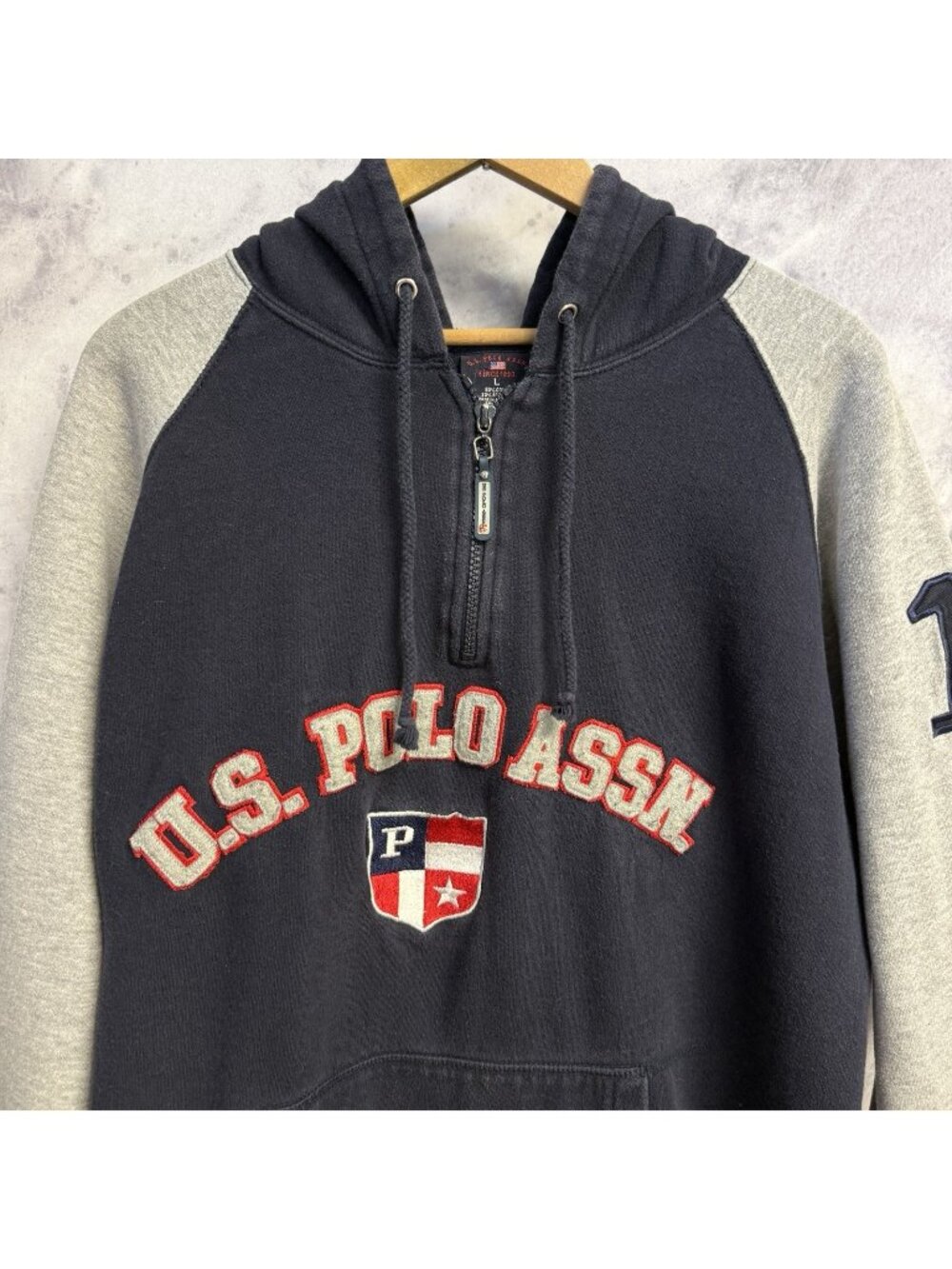 Vintage US Polo Assn Hoodie Sweatshirt Mens Large Blue 1/2 Zip Y2K Skate